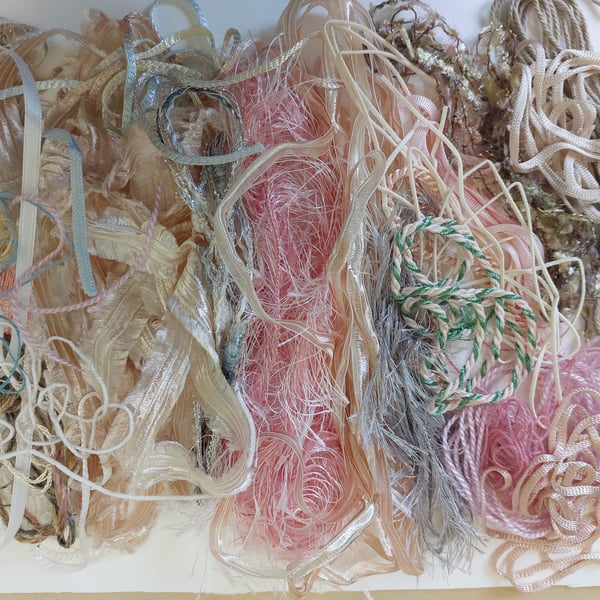 Fibre and Textured Yarns in Muted Pastels Ideal Embroidery or Collage