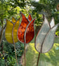 Stained Glass Lily Tulip Stake x 3 - Plant Pot Dec - Red Yellow Orange