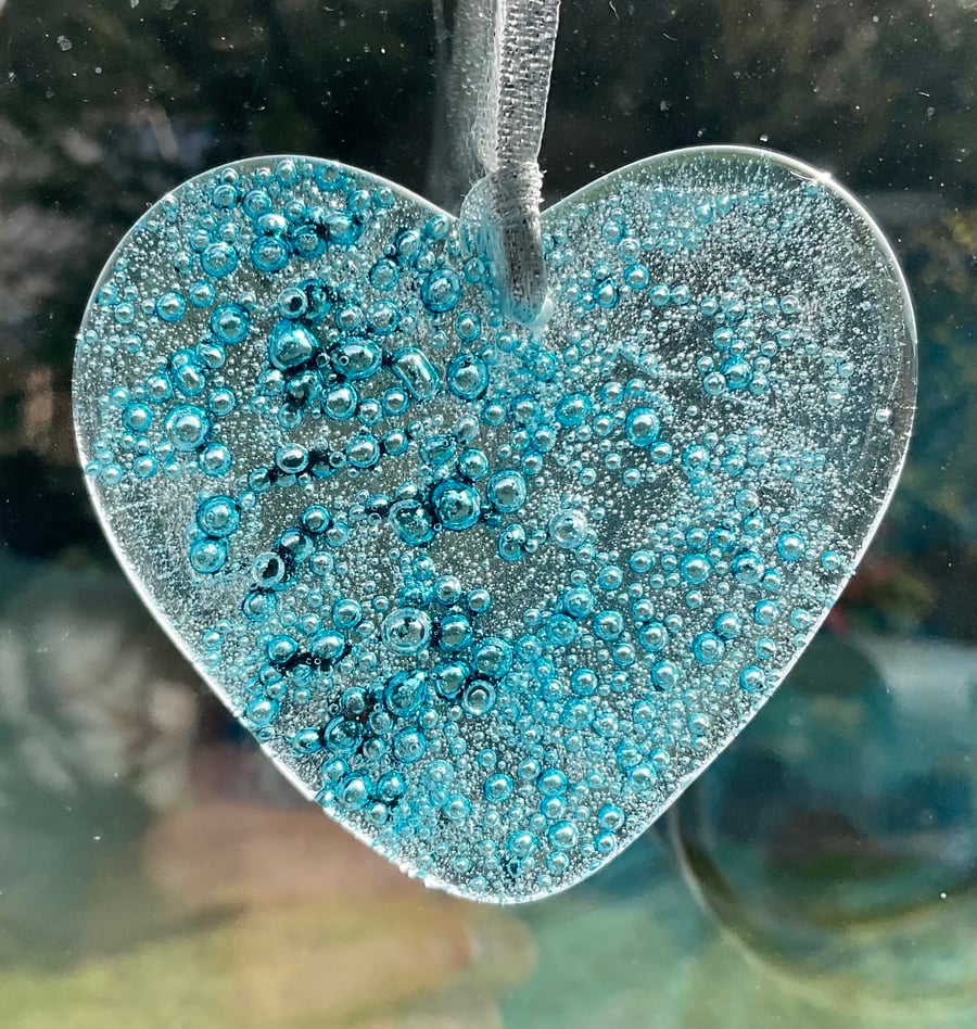 Fused glass heart sun catcher