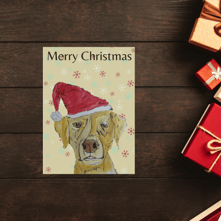 Yellow Labrador dog handmade Christmas Card -YLC