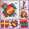 Bright rainbow dragon scale gloves. Fingerless gloves. Crocodile stitch. 