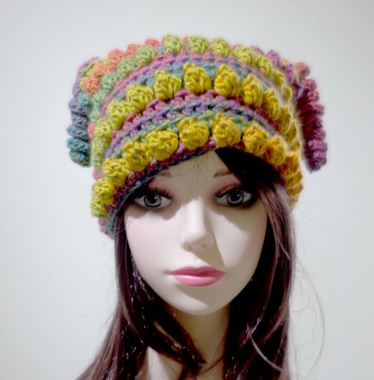 Fun and Quirky Festival Hat with Curly Tassel Detail in Autumn Fire Colours