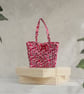 Love Heart Fabric Tote Bag with Pocket.  Handmade Quilted Day Bag