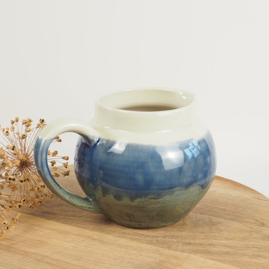 Blue round ceramic jug