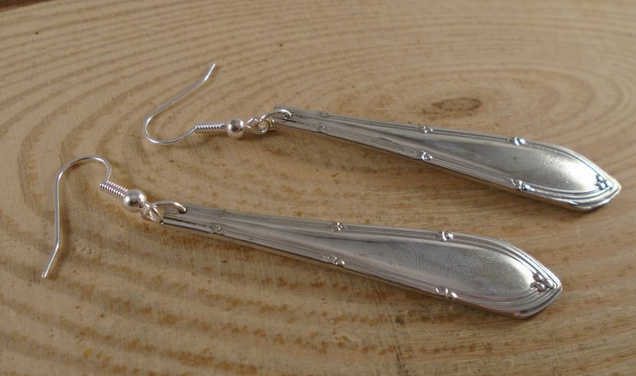 Upcycled Silver Plated Dot Sugar Tong Handle Earrings SPE122008