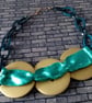 Gold Button & Teal Statement Necklace - Image 7