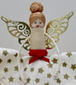 'star dress with red ribbon & bow' Handmade Peg Doll (light brown hair)