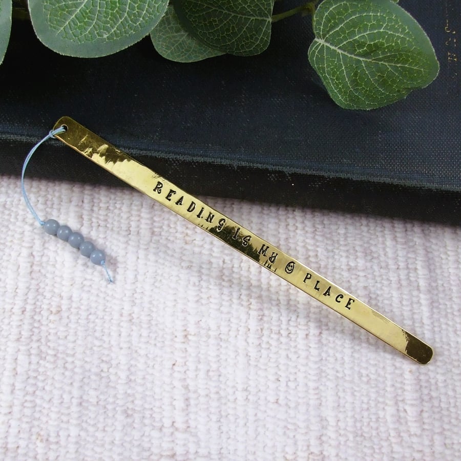 Bookmark, Stamped Brass and Angelite Bookmark