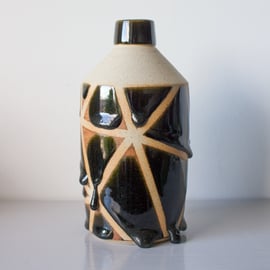 Ceramic Bottle with Drippy Glaze in a Geometric Design