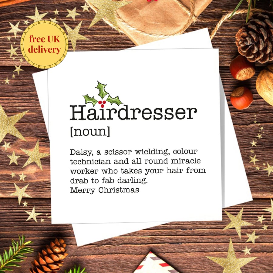 Hairdresser Definition Christmas Card - colour technician, personalised