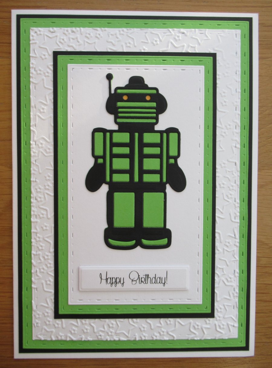 Robot - A5 Birthday Card - Bright Green