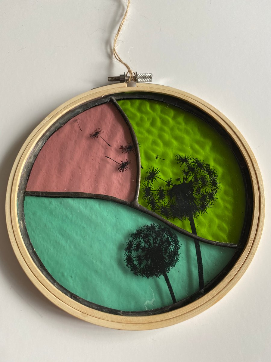 Stained Glass Dandelion Embroidery Hoop