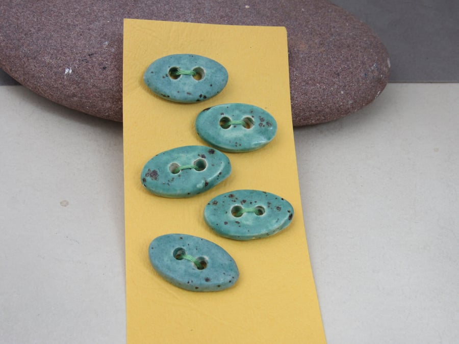 5 Small Oval Eggshell Blue Ceramic Buttons