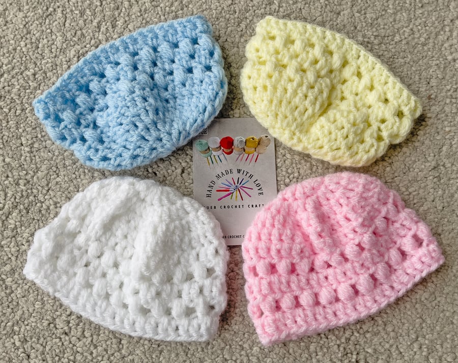 Small Preemie Hand Crochet Baby Beanie (up to 5lbs)