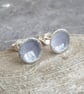 Grey enamel earrings, Monochrome, Circle studs - Image 1