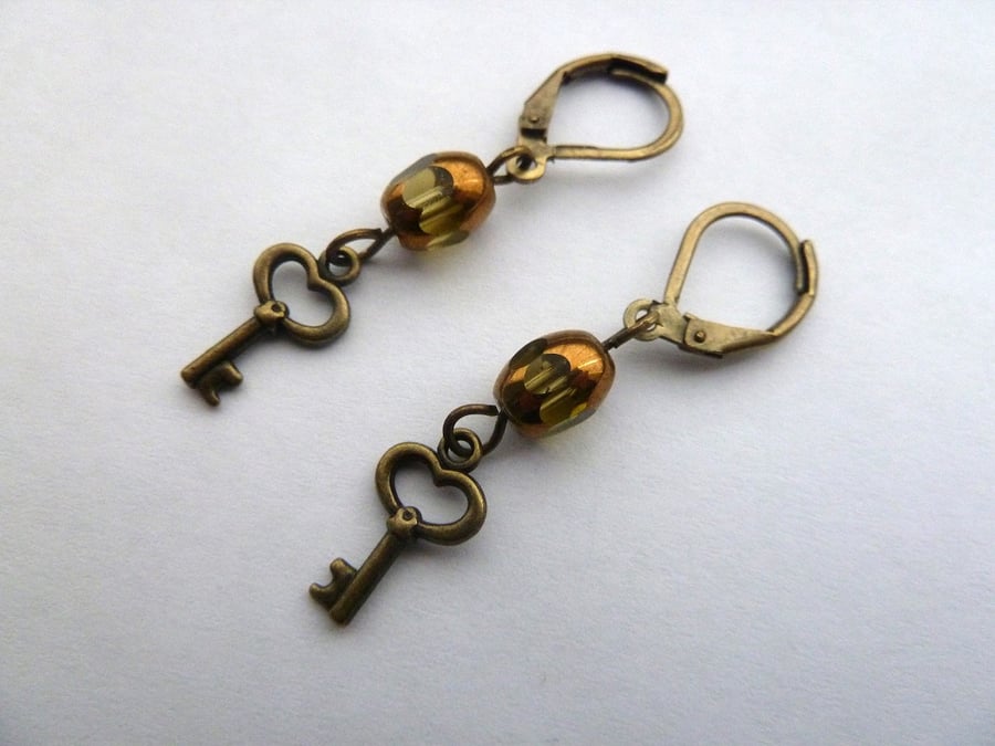 SALE bronze key earrings