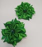 Forest Green Hair Slides with Rhinestone Centre - Elegant Satin Fabric Blooms