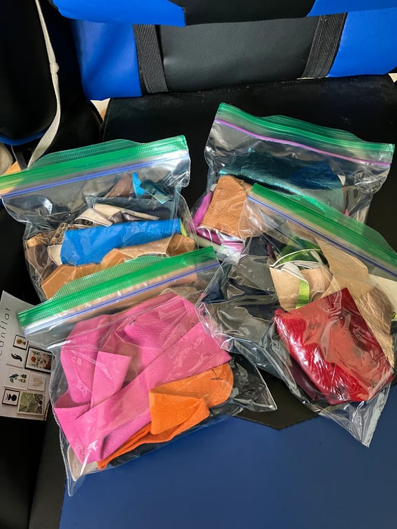 Bags of Scrap Leather (suede - lambskin - variety) roughly 125 grams - FREE SHIP