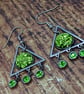 Green Glitter Resin and Cubic Zirconia Drop Earrings. - Image 2