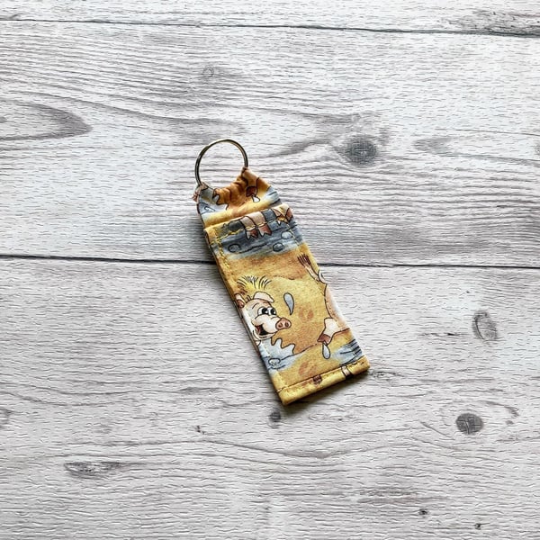 Pig themed lip balm cotton fabric keyring. Pigs, piggies, piggy.