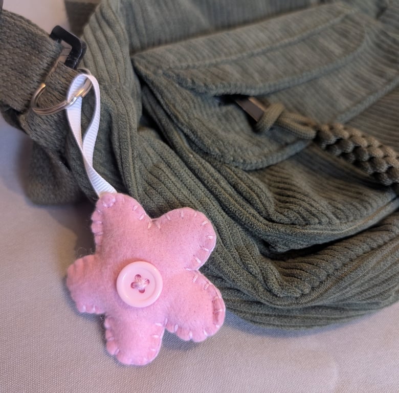 Handmade felt flower keyring, bagcharm, accessory - light pink