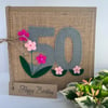 Handmade 50th Birthday Card from felt. Keepsake Card. Textile Card.