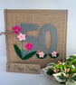 Handmade 50th Birthday Card from felt. Keepsake Card. Textile Card. - Image 1