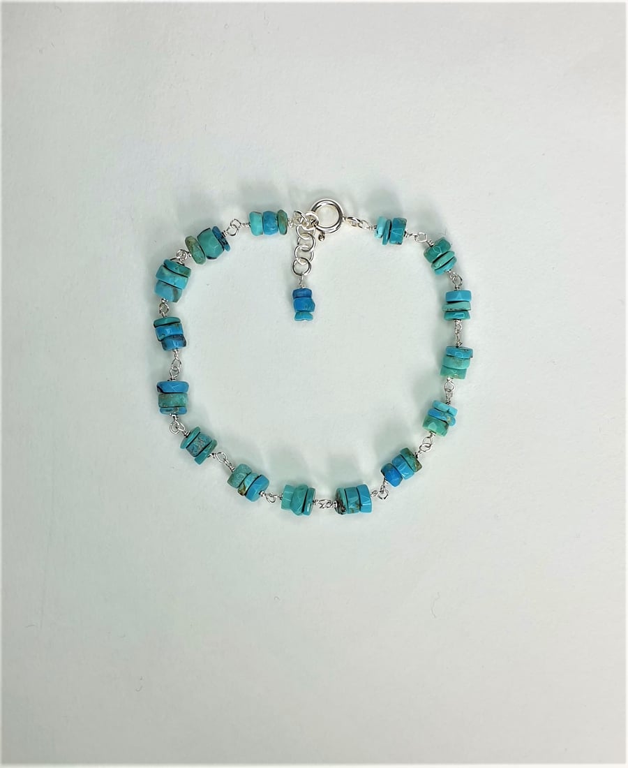 Sleeping Beauty Arizona Turquoise Sterling Silver Rosary Linked Bracelet