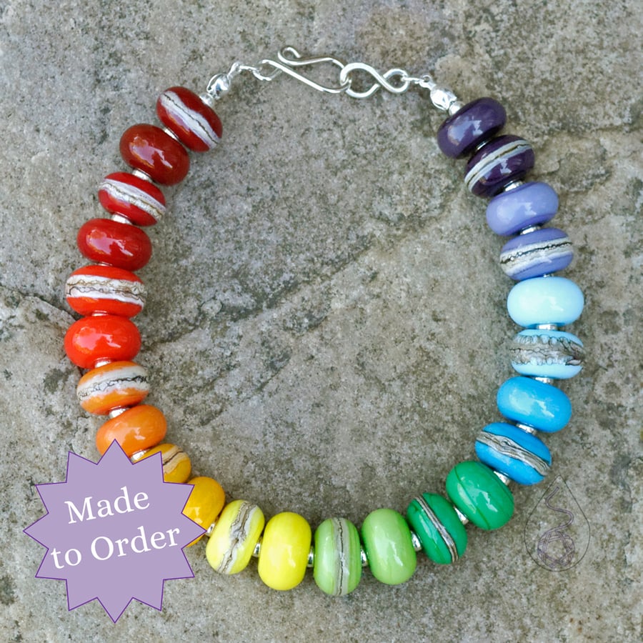 Rainbow Handmade Lampwork Glass Bracelet - Made to Order