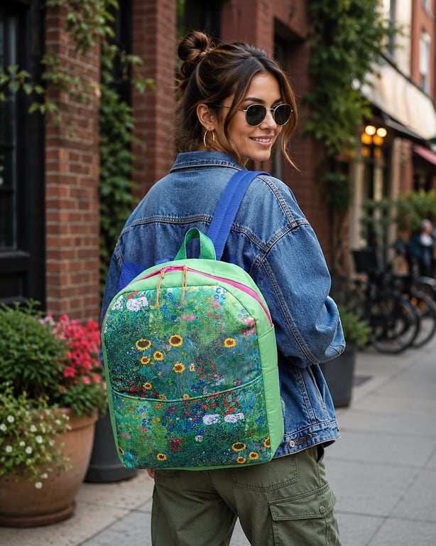 Backpack sunflower water repellent canvas green wax canvas ladies rucksack 