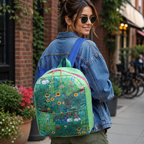 Backpack sunflower water repellent canvas green wax canvas ladies rucksack 