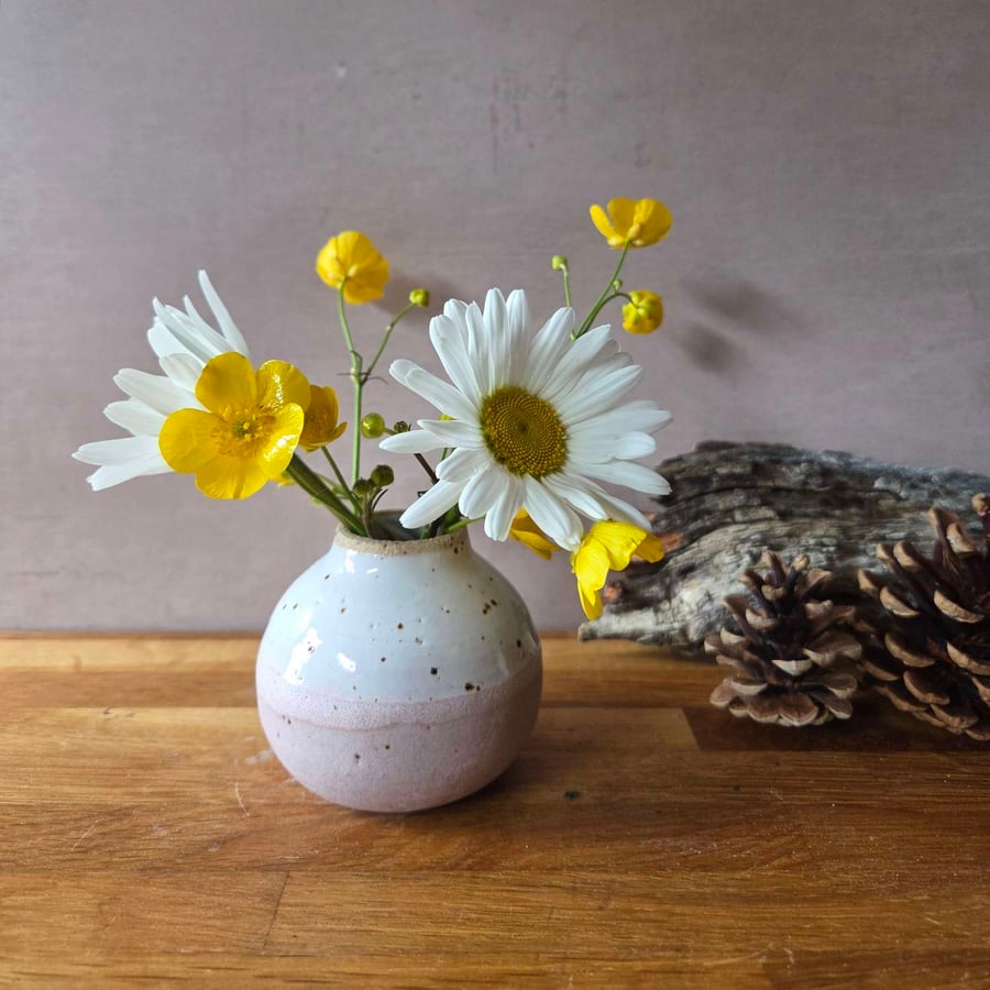Wheel thrown Handmade Vase - Small pink and white pottery bud vase