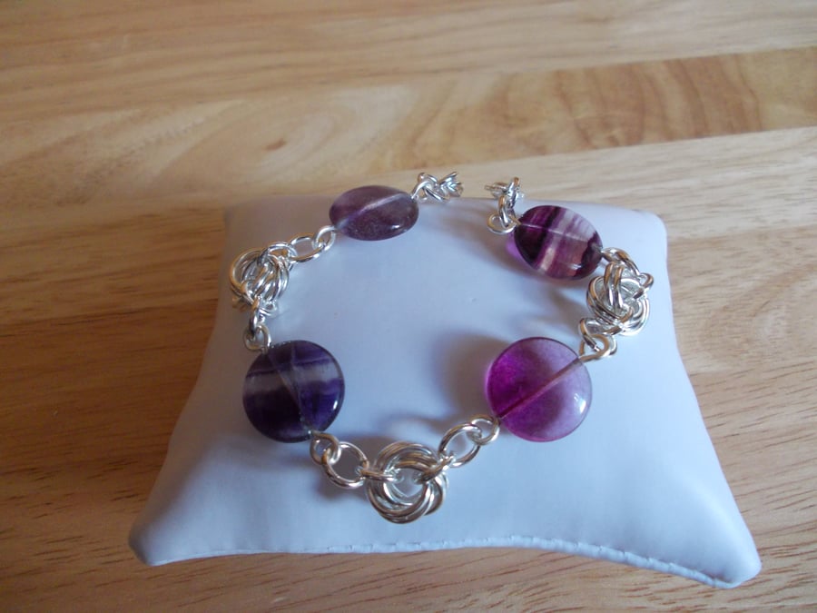Pink and purple flourite chainmaille bracelet