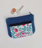 Two-section purse in dark denim and Liberty bird print