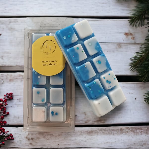 Snow Angel Wax Melt Snap Bar Hand Poured with Coconut and Rapeseed Wax, Blue and