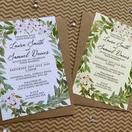 10 Blush pink flowers greenery wreath WEDDING INVITES cards A5 A6 invitations