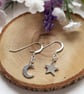 Sterling Silver Hammered Crescent Moon and Star Mismatched Earrings - Image 3