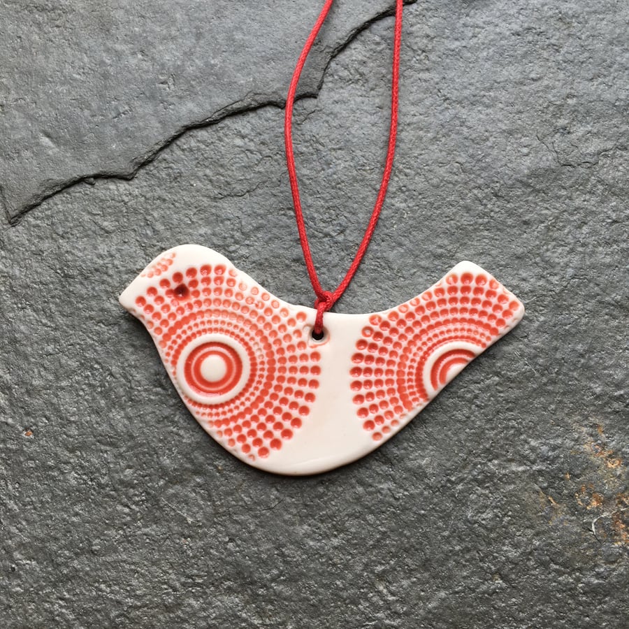 Lovebird red, Scandi style hygge Christmas decoration,The Porcelain Menagerie