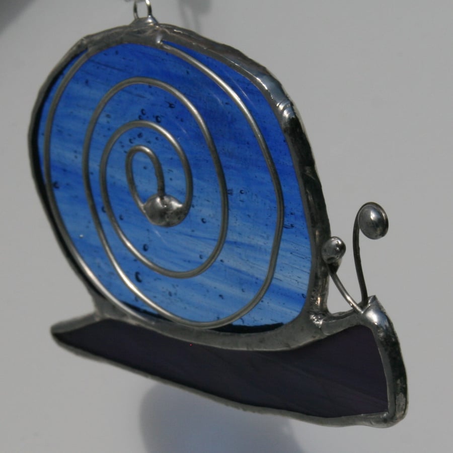 Handmade Stained glass snail with wire decoration. Hanging decoration. 