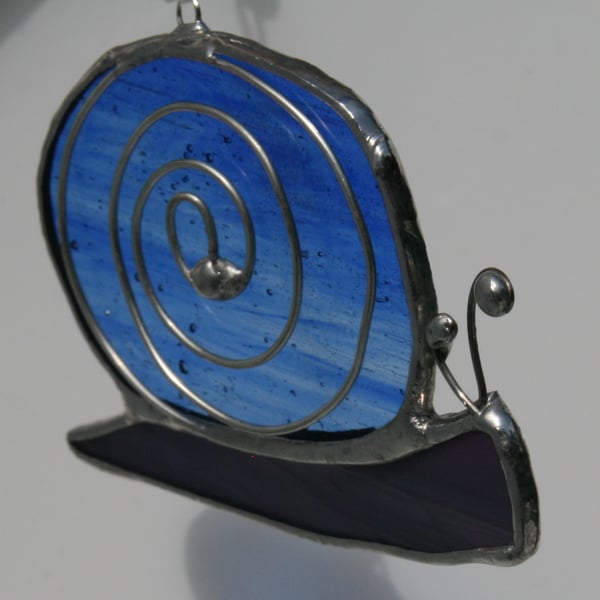 Handmade Stained glass snail with wire decoration. Hanging decoration. 