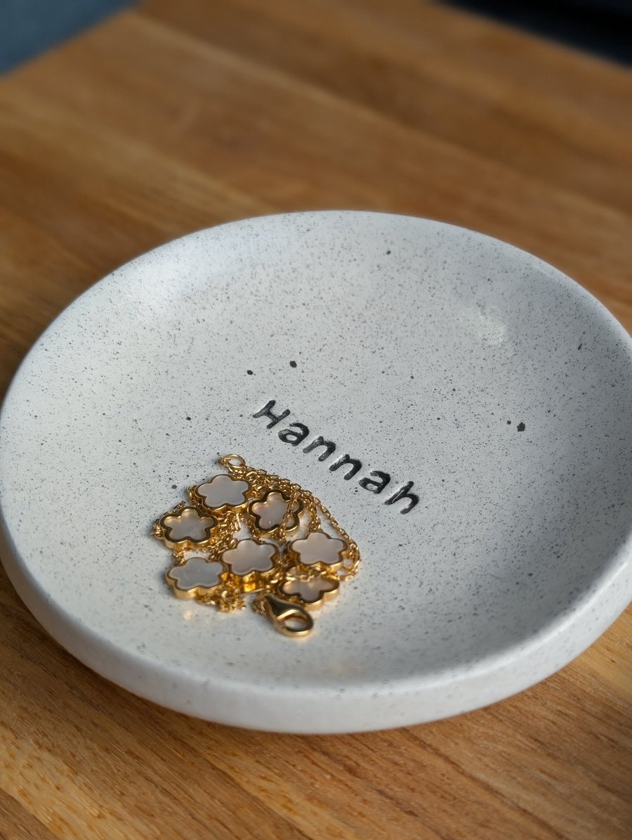 Personalised Trinket Dish - Handmade Speckled Ring Dish - Custom Name ...
