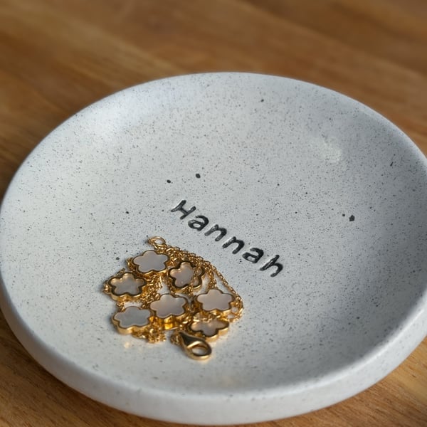 Personalised Trinket Dish - Handmade Speckled Ring Dish - Custom Name Present