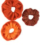 Knitted Scrunchie Orange Brown Double Sided Set of 3 Handmade Scrunchies - Image 1