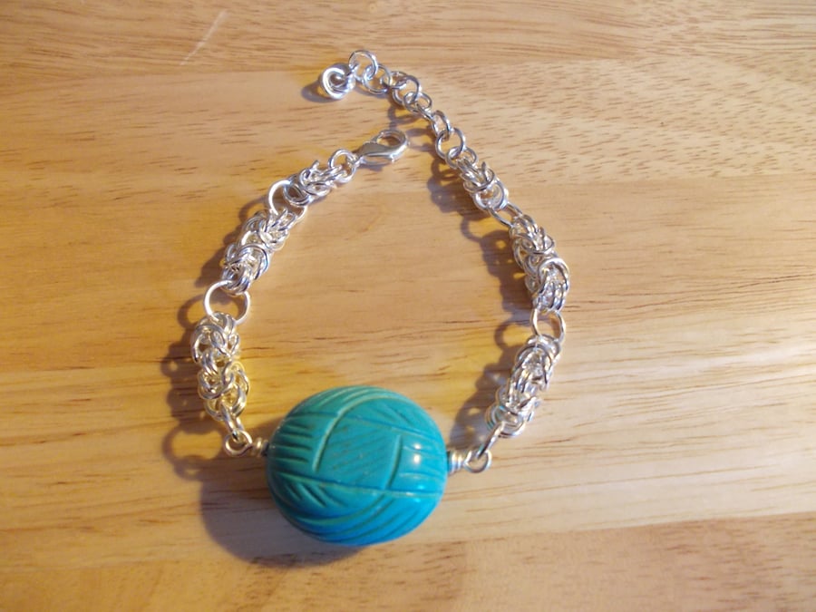Carved magnesite chainmaille bracelet