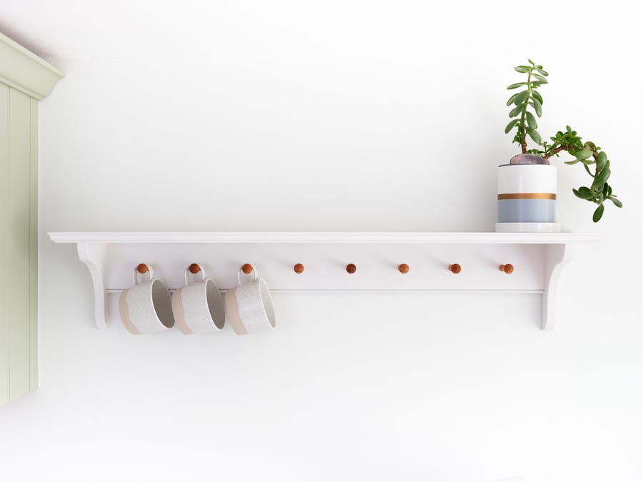Shaker Peg Shelf in Strong White, Coat Rack, Kitchen Peg Shelf, Coat Hook, Peg S