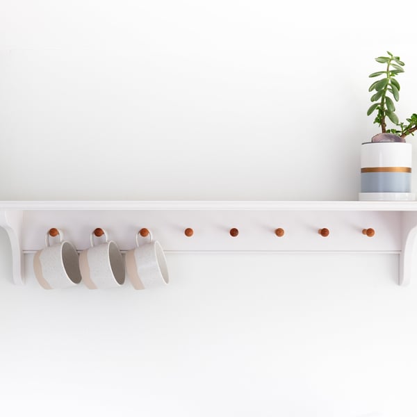 Shaker Peg Shelf in Strong White, Coat Rack, Kitchen Peg Shelf, Coat Hook, Peg S