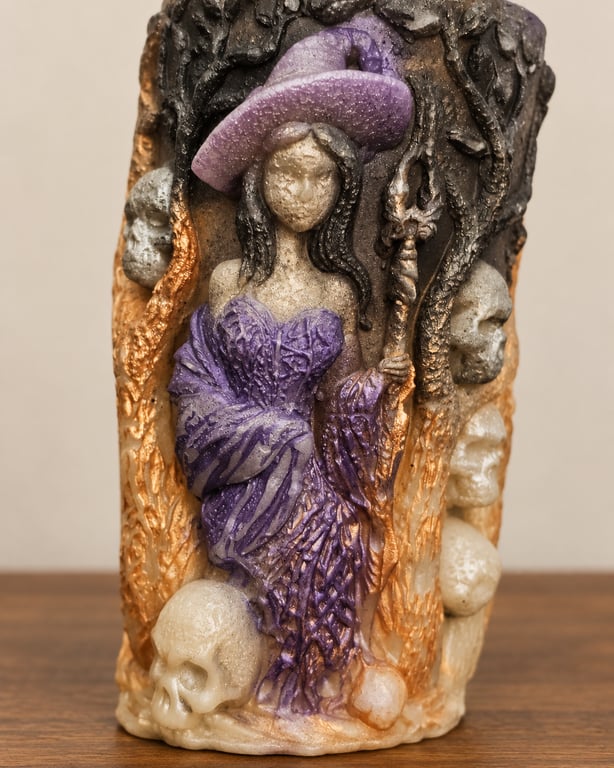 Hand Coloured Witch Candle-Gothic Soy Wax Candle, Black Raspberry & Vanilla