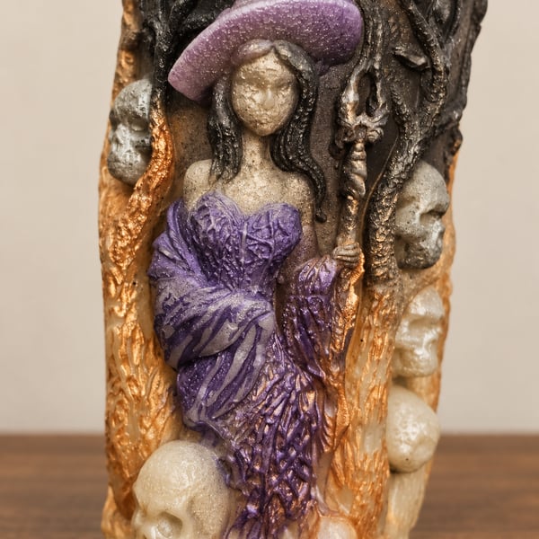 Hand Coloured Witch Candle-Gothic Soy Wax Candle, Black Raspberry & Vanilla