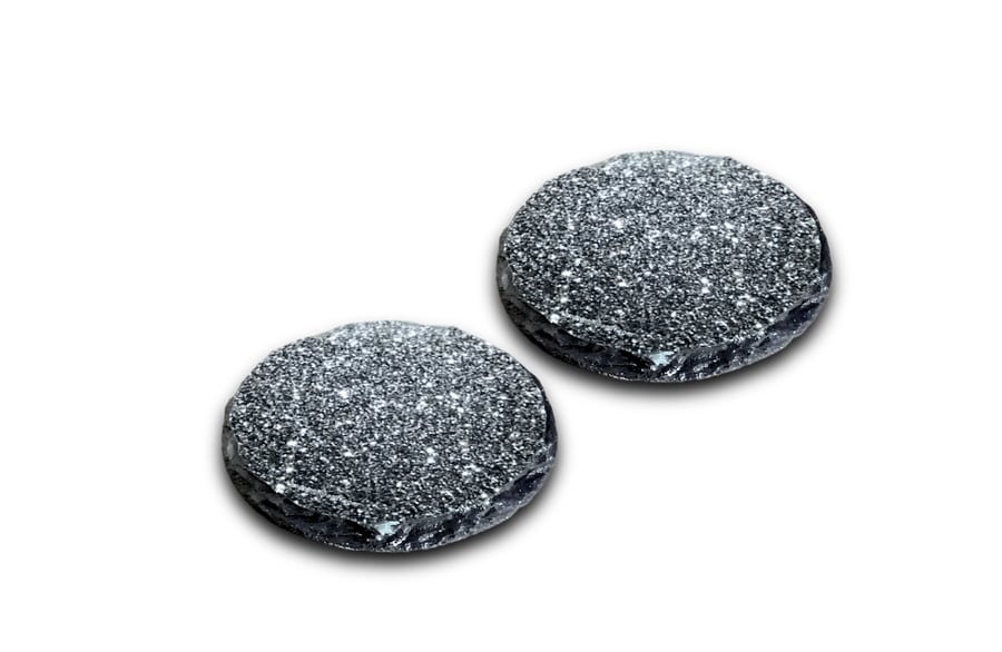 Grey Sparkly Glitter Effect Set Of Two Round Rock Slate Coasters 