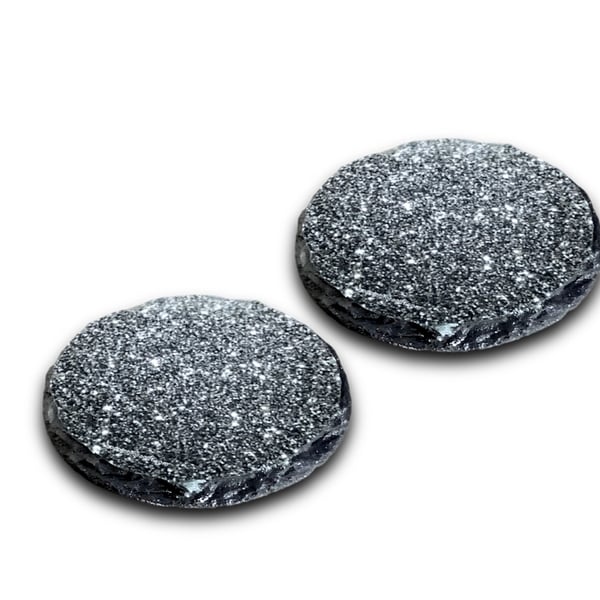 Grey Sparkly Glitter Effect Set Of Two Round Rock Slate Coasters 